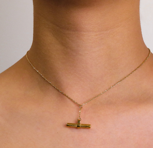 HoopLa - Lillith Toggle Lariat Sunray Necklace- Steel- 18K Gold HoopLa