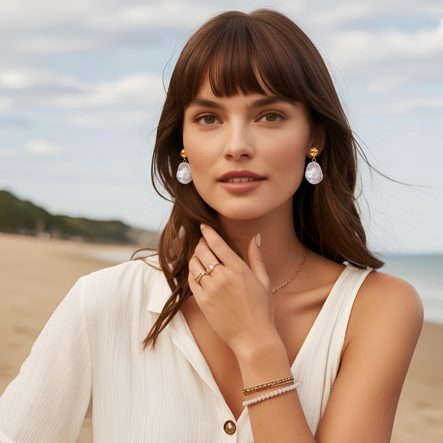 HoopLa - Luna Bloom Dainty Petite Buroque Pearl Bracelet – Steel Bracelet HoopLa