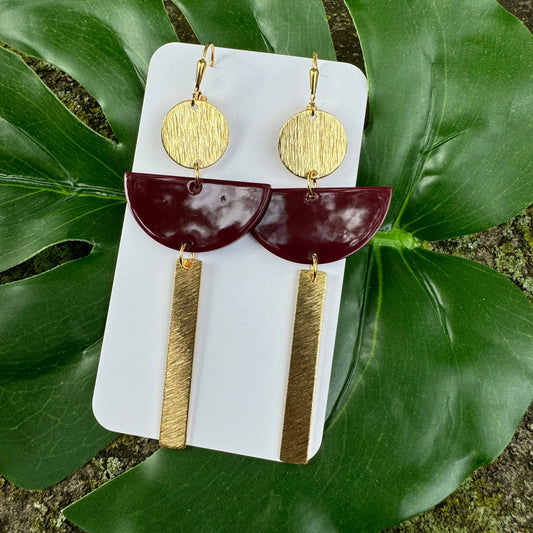 Maroon Acrylic + Brass Earrings Accessories LUSTER