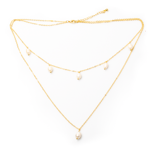 Double Strand Pearl & Gold Necklace by Suzie Blue