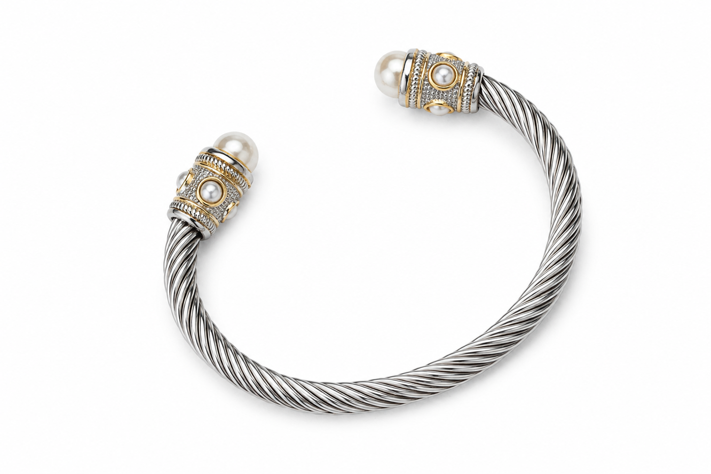 Pearl End Cable Cuff Bracelet King of Glitz