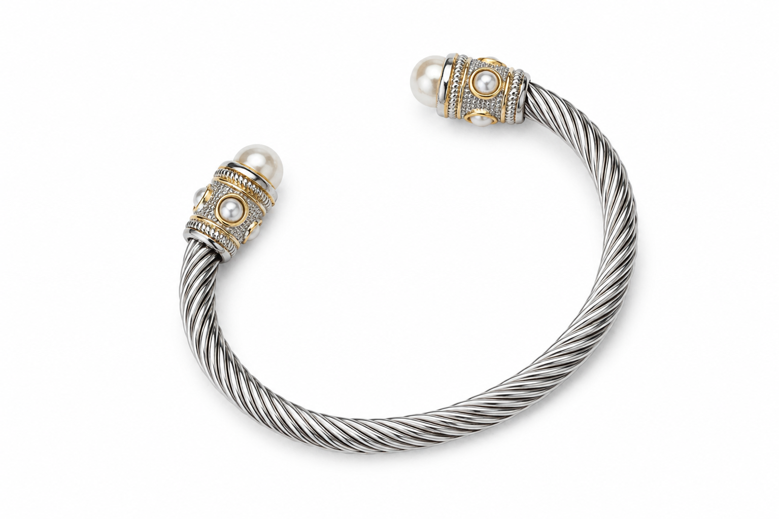 Pearl End Cable Cuff Bracelet King of Glitz