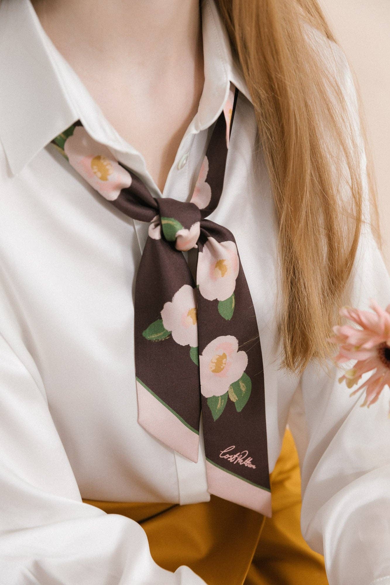 Silk Twilly Neck Bow by Lost Pattern NYC Accessories Lost Pattern NYC Dark Brown 140cm*5cm