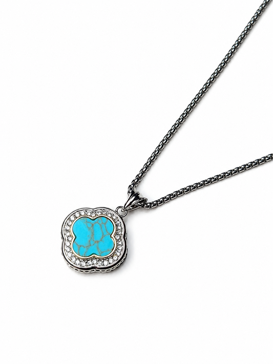 Turquoise Clover Pendant Necklace King of Glitz