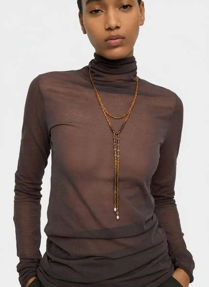 HoopLa - Mindy Pearl Tie Necklace Belt Waterproof 14K PVD Jewelry HoopLa
