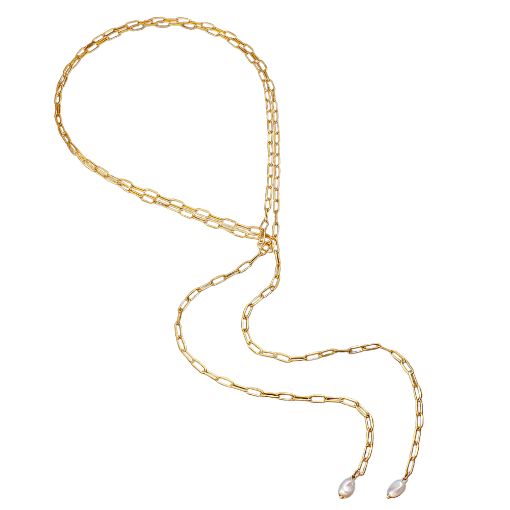 HoopLa - Mindy Pearl Tie Necklace Belt Waterproof 14K PVD Jewelry HoopLa