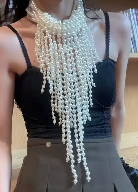 Pearl Fringe Bib Necklace