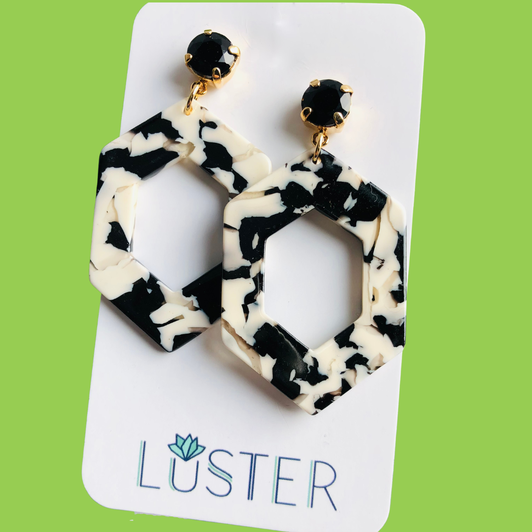 Black + White Hexagon Drops by Luster Jewelry LUSTER
