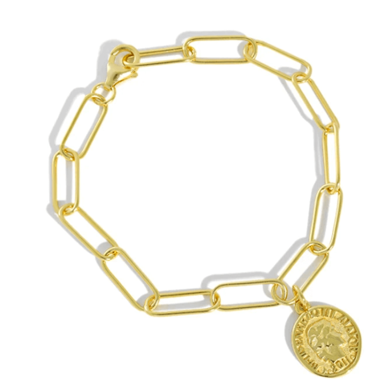 HoopLa - Odessy Coin Charm Bracelets-PVD Gold- Adult Fit Bracelet HoopLa