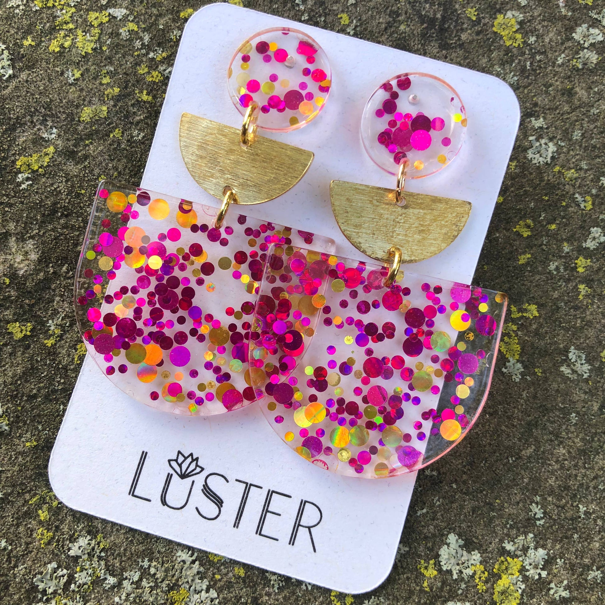 Pink Confetti Acrylic Earrings by Luster Accessories LUSTER