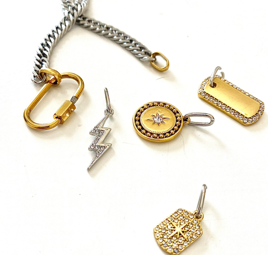 HoopLa - Carabiner Charm Amulet Necklace- Steel Waterproof- 5 charms HoopLa