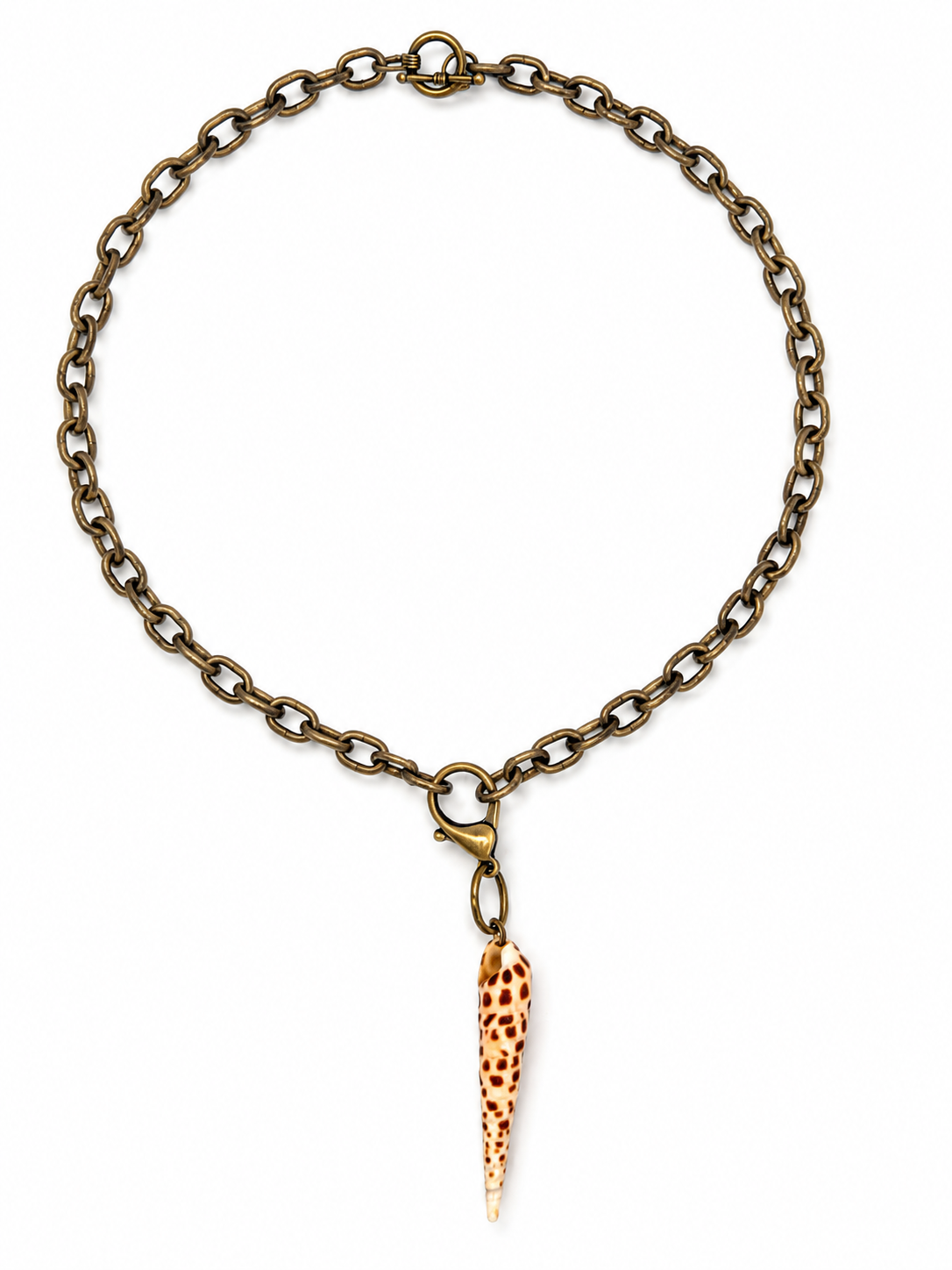 Brass Link Chain Spotted Shell Necklace by Rhondi Rocks Jewelry Rhondi Rocks