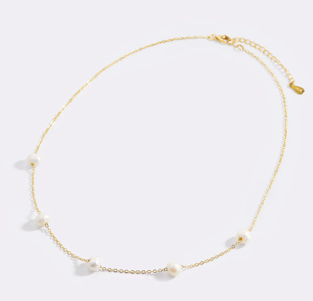 Sinann Pearl Station Necklace in 14K Gold Necklace HoopLa Style