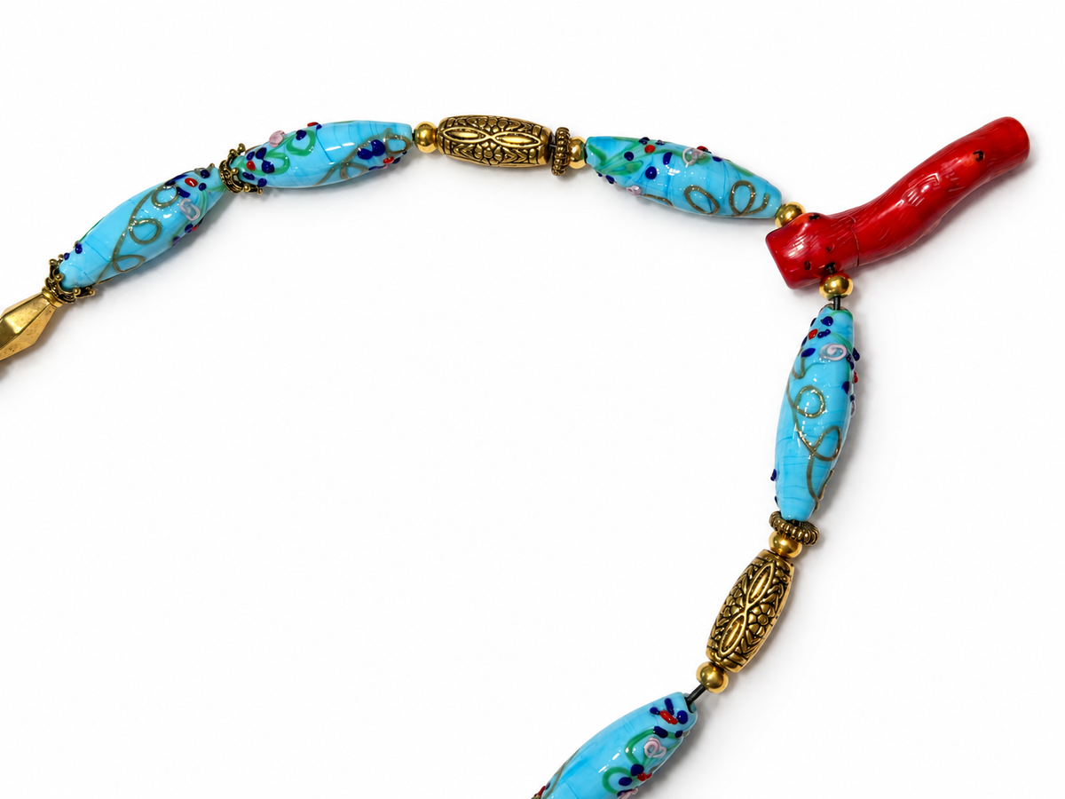 Turquoise Lampwork with Red Coral by Rhondi Rocks Jewelry Rhondi Rocks