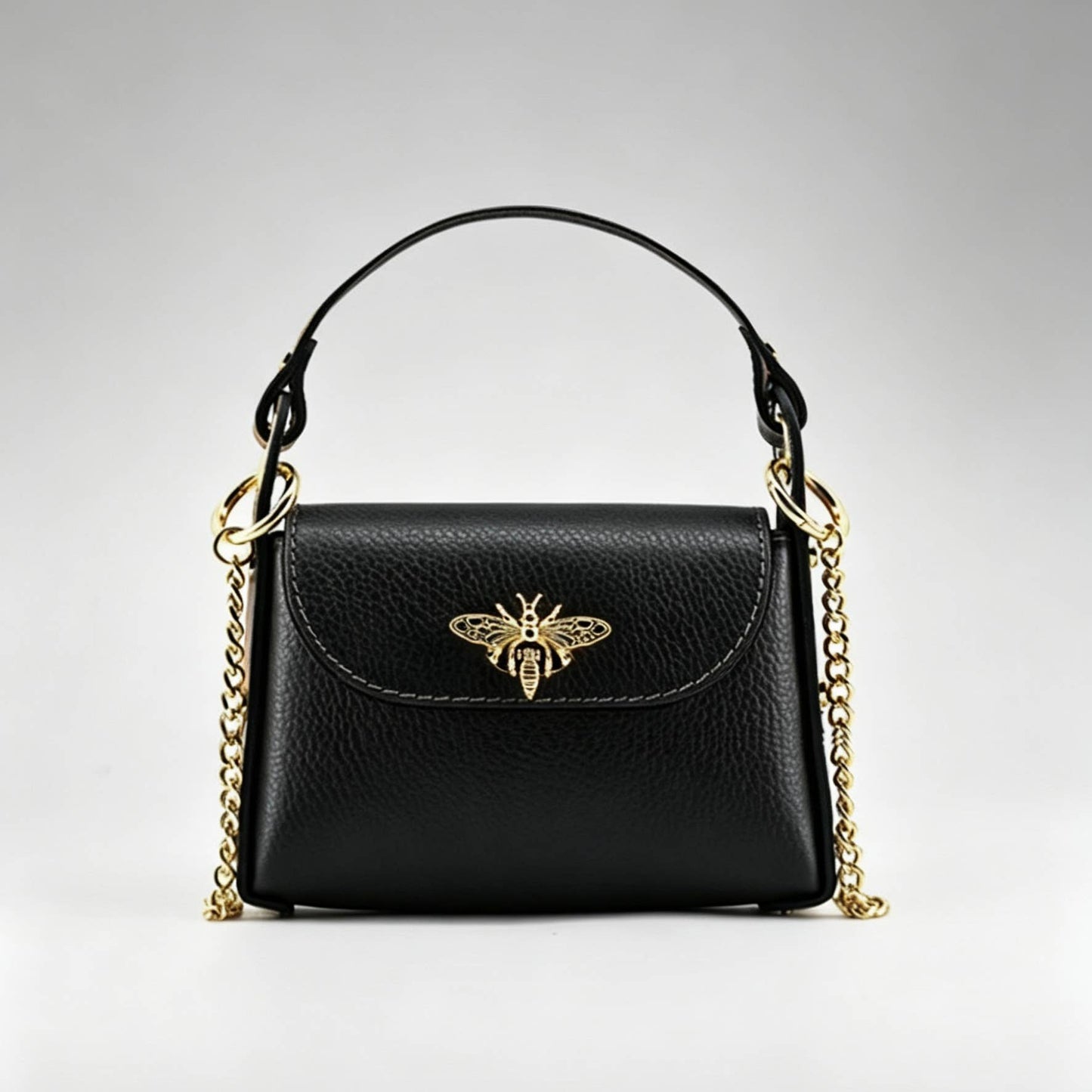 Bee Happy Mini Leather Crossbody Bag Purse Nanabags Black