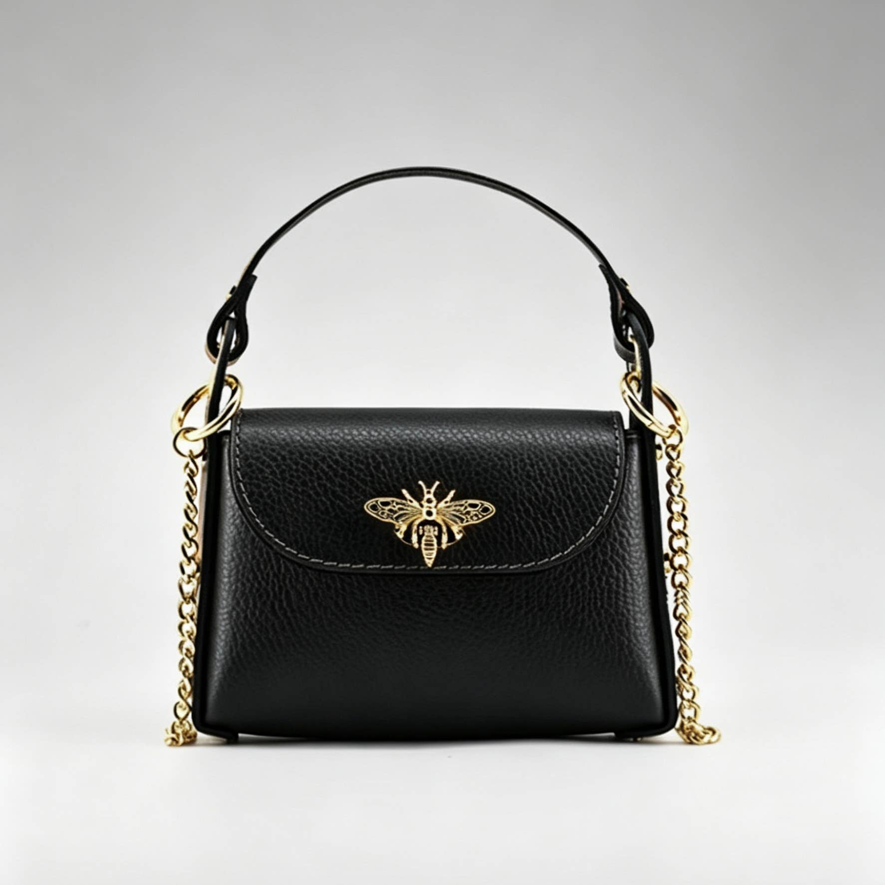 Bee Happy Mini Leather Crossbody Bag Purse Nanabags Black