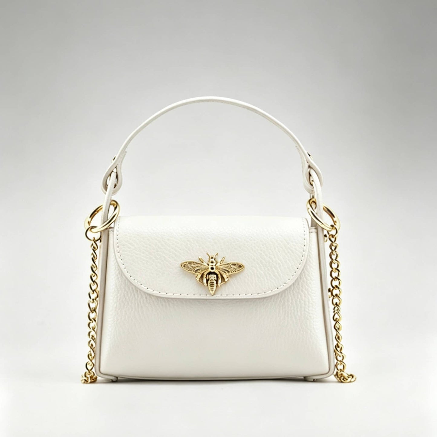 Bee Happy Mini Leather Crossbody Bag Purse Nanabags White