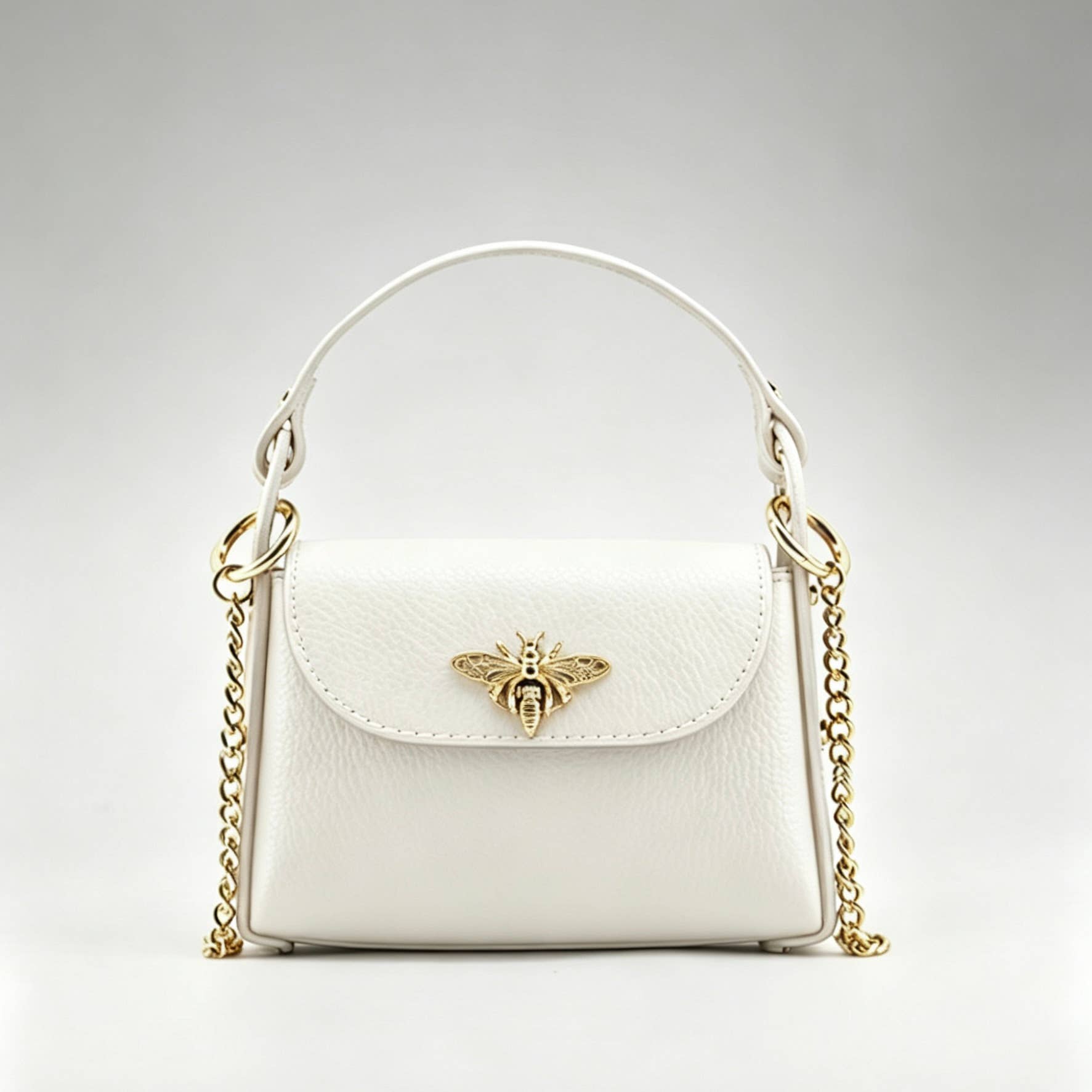 Bee Happy Mini Leather Crossbody Bag Purse Nanabags White
