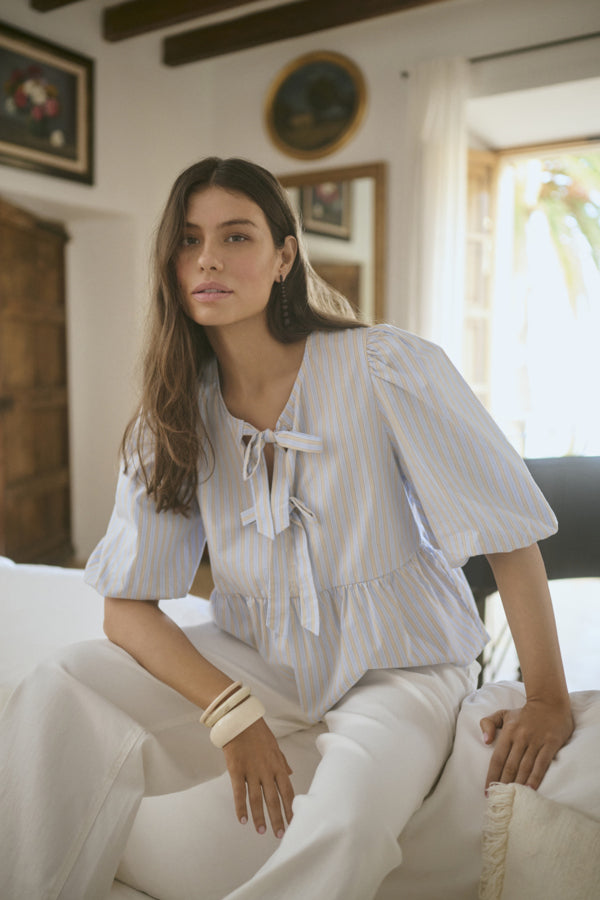 Elia Tie Blouse by Culture Blouse Culture Blue