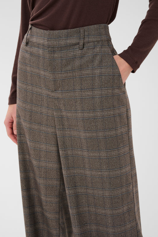 CUterno Brown Check Trousers by Culture Trousers & Pants CULTURE