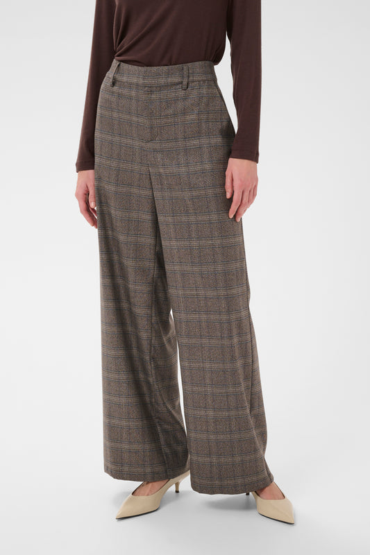 CUterno Brown Check Trousers by Culture Trousers & Pants CULTURE Brown Check