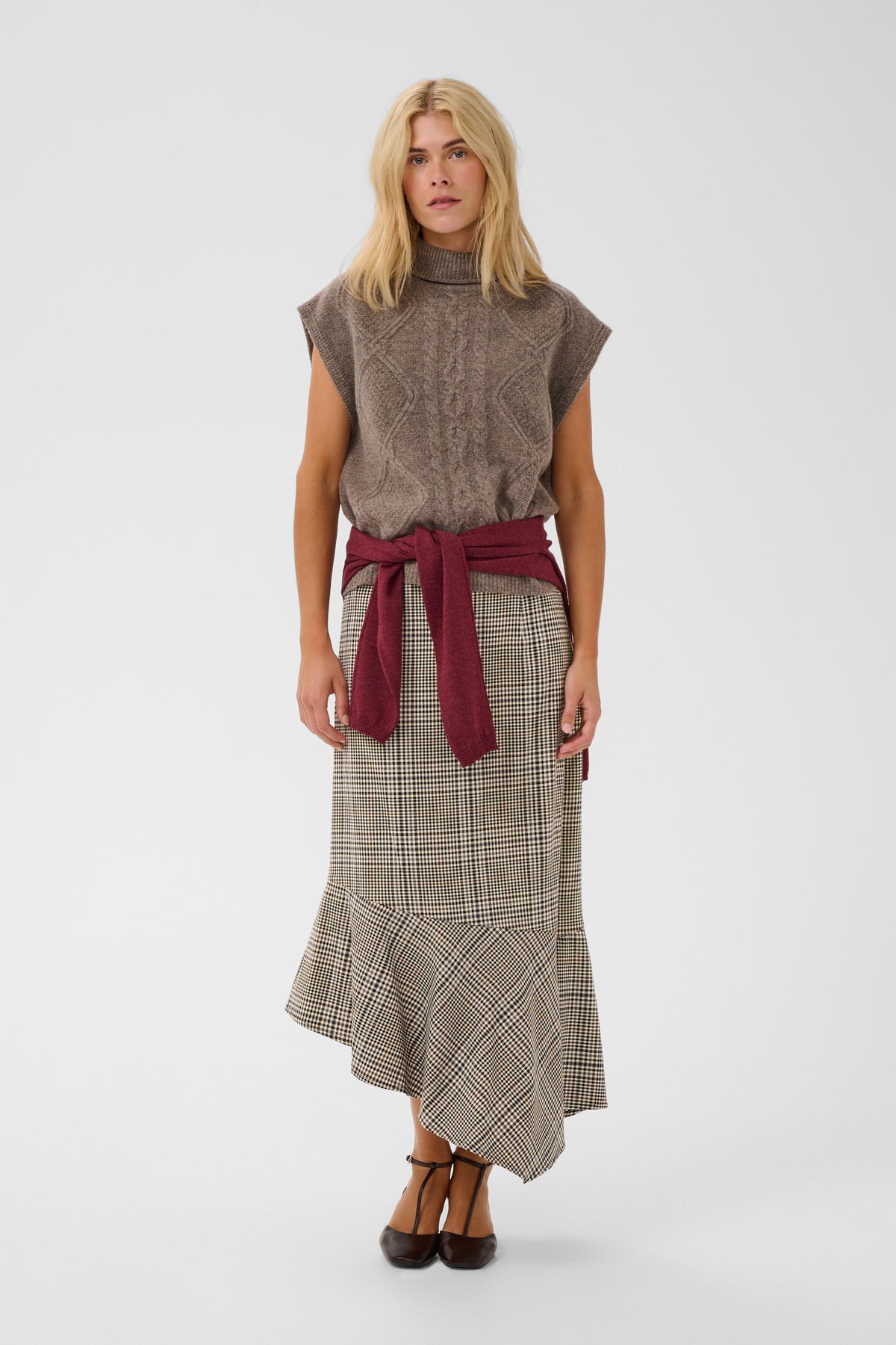 CUbirsen Long Skirt by Culture in Black Check - front view