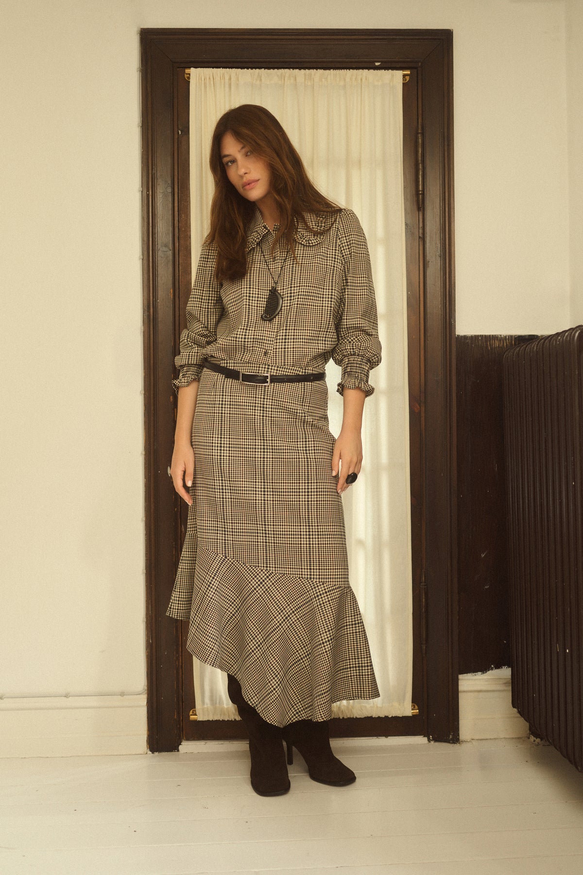 CUbirsen Long Skirt by Culture in Black Check - product image 5