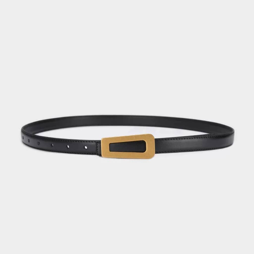 Leather Belt with Gold Geometric Buckle Belts Q&C Distribution Black