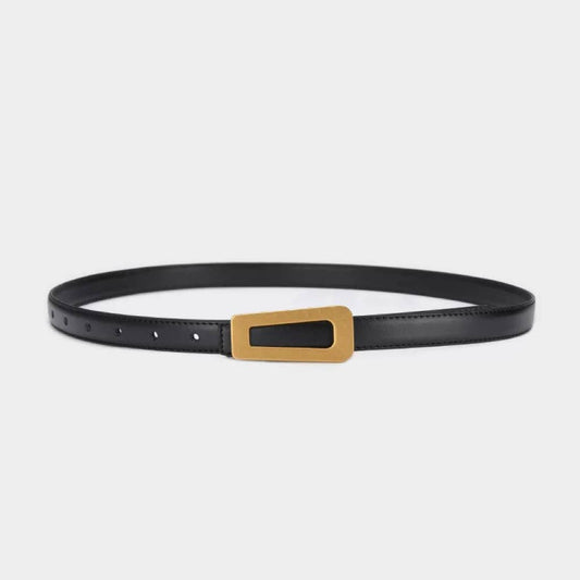 Leather Belt with Gold Geometric Buckle Belts Q&C Distribution Black