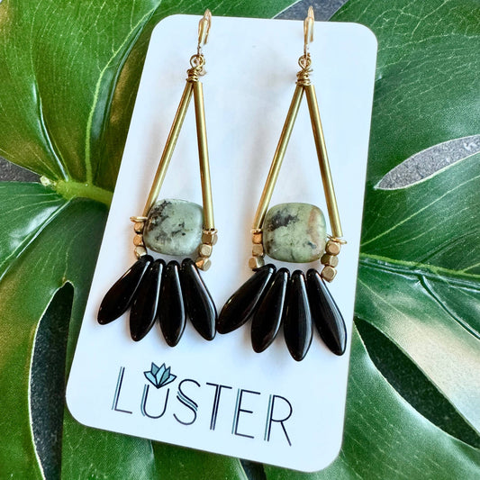 Gold Brass + Stone Statement Earrings