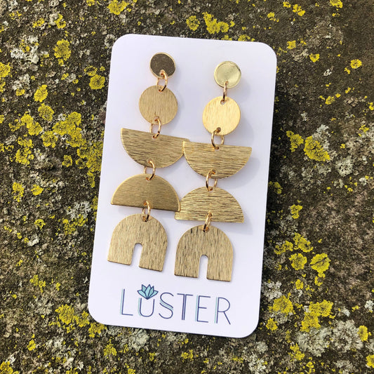 Brass Dangle Shapes Statement Earrings