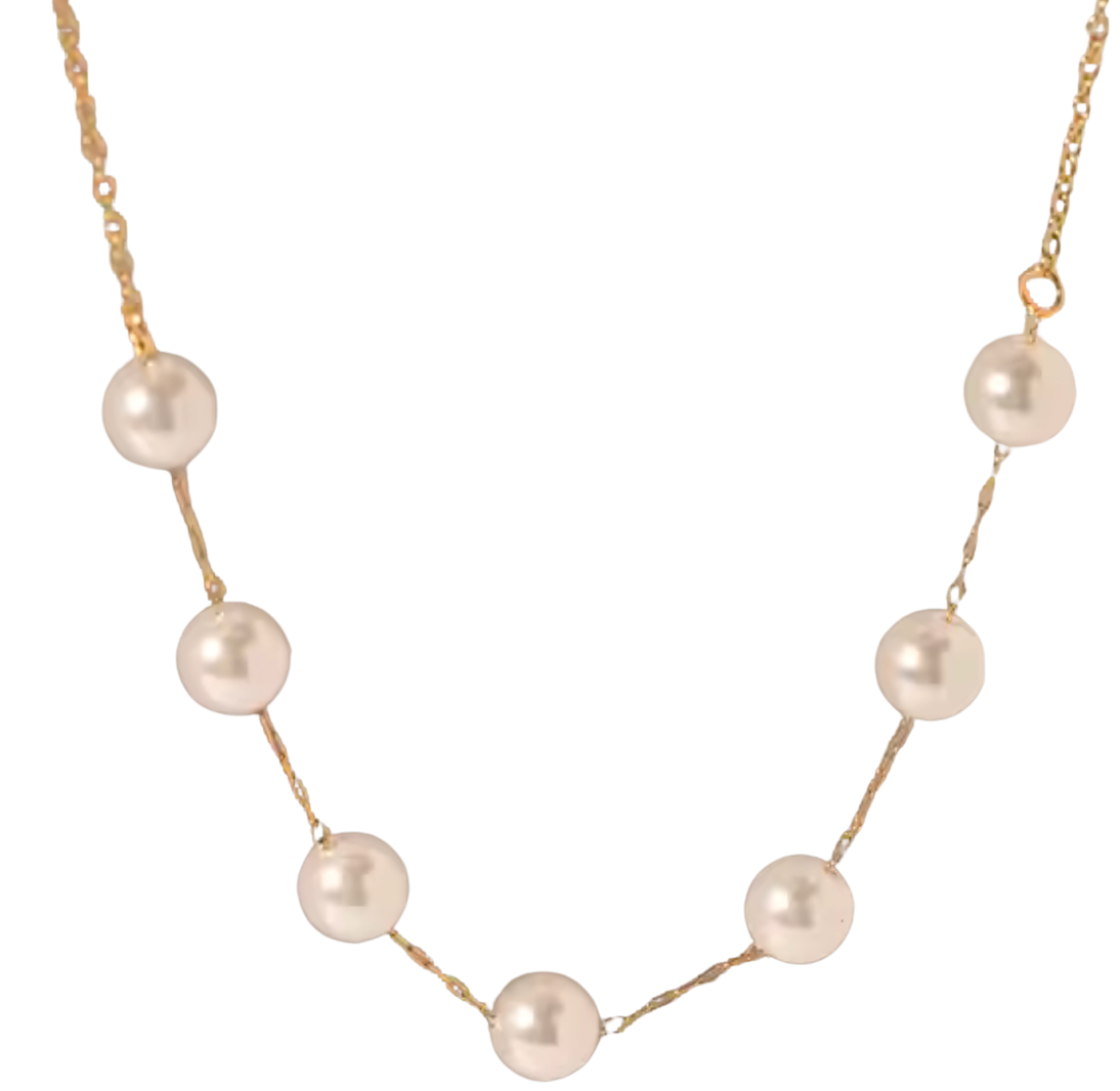 Sinann Pearl Station Necklace in 14K Gold Necklace HoopLa Style