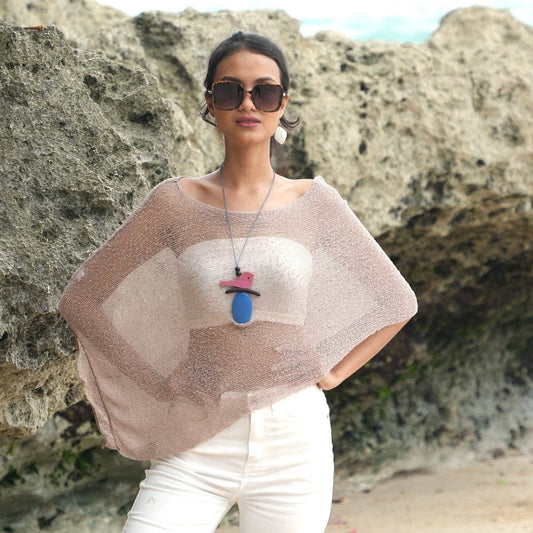 Suzie Blue Canada - Sheer Mesh Poncho - Taupe