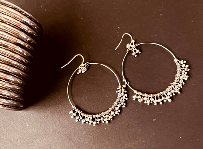 Silver Oxidized Handcrafted Hoop Earrings by Anji