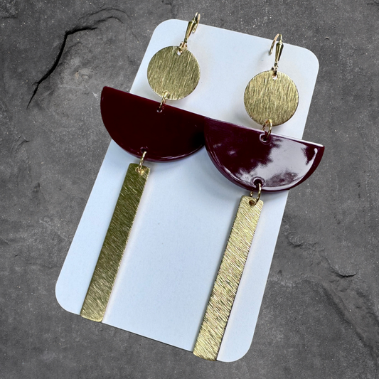 Maroon Acrylic + Brass Earrings Accessories LUSTER