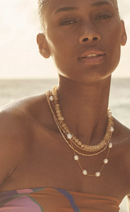 Sinann Pearl Station Necklace in 14K Gold Necklace HoopLa Style