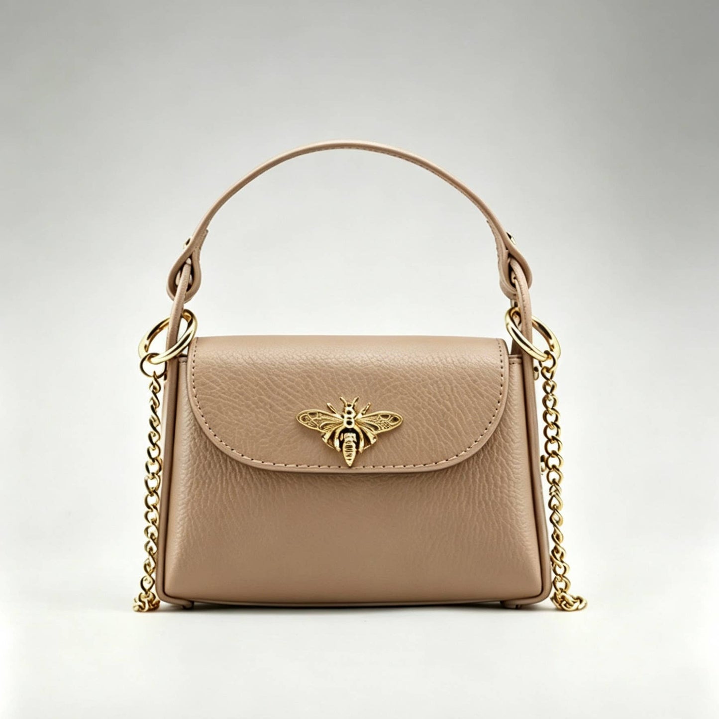 Bee Happy Mini Leather Crossbody Bag Purse Nanabags Taupe
