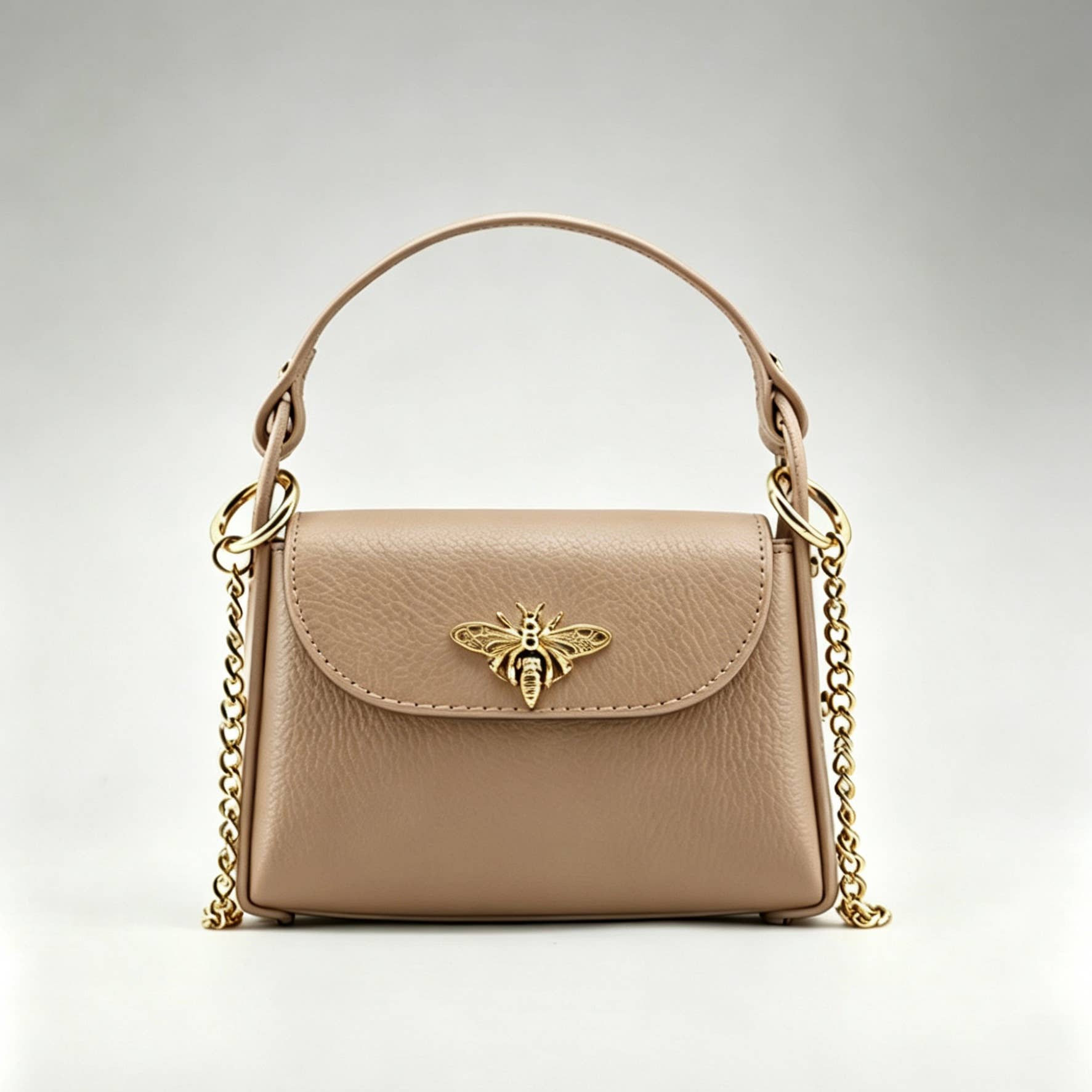 Bee Happy Mini Leather Crossbody Bag Purse Nanabags Taupe