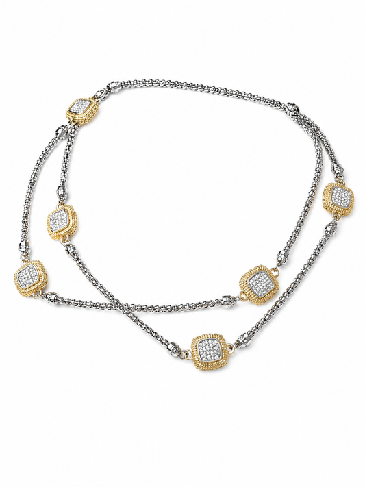 Golden Tile Layer Necklace Accessories King of Glitz
