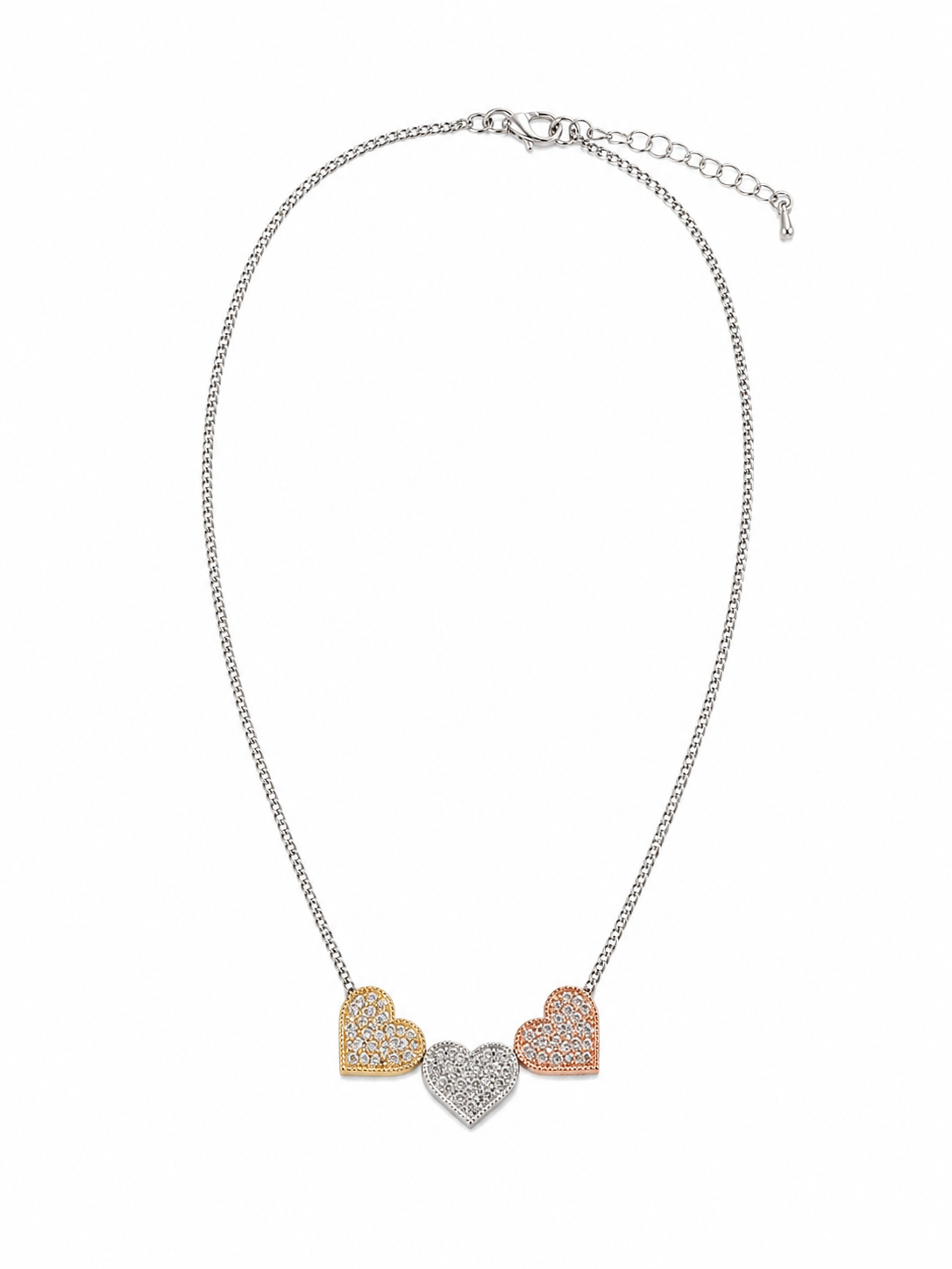 Crystal Heart Trio Necklace Accessories King of Glitz