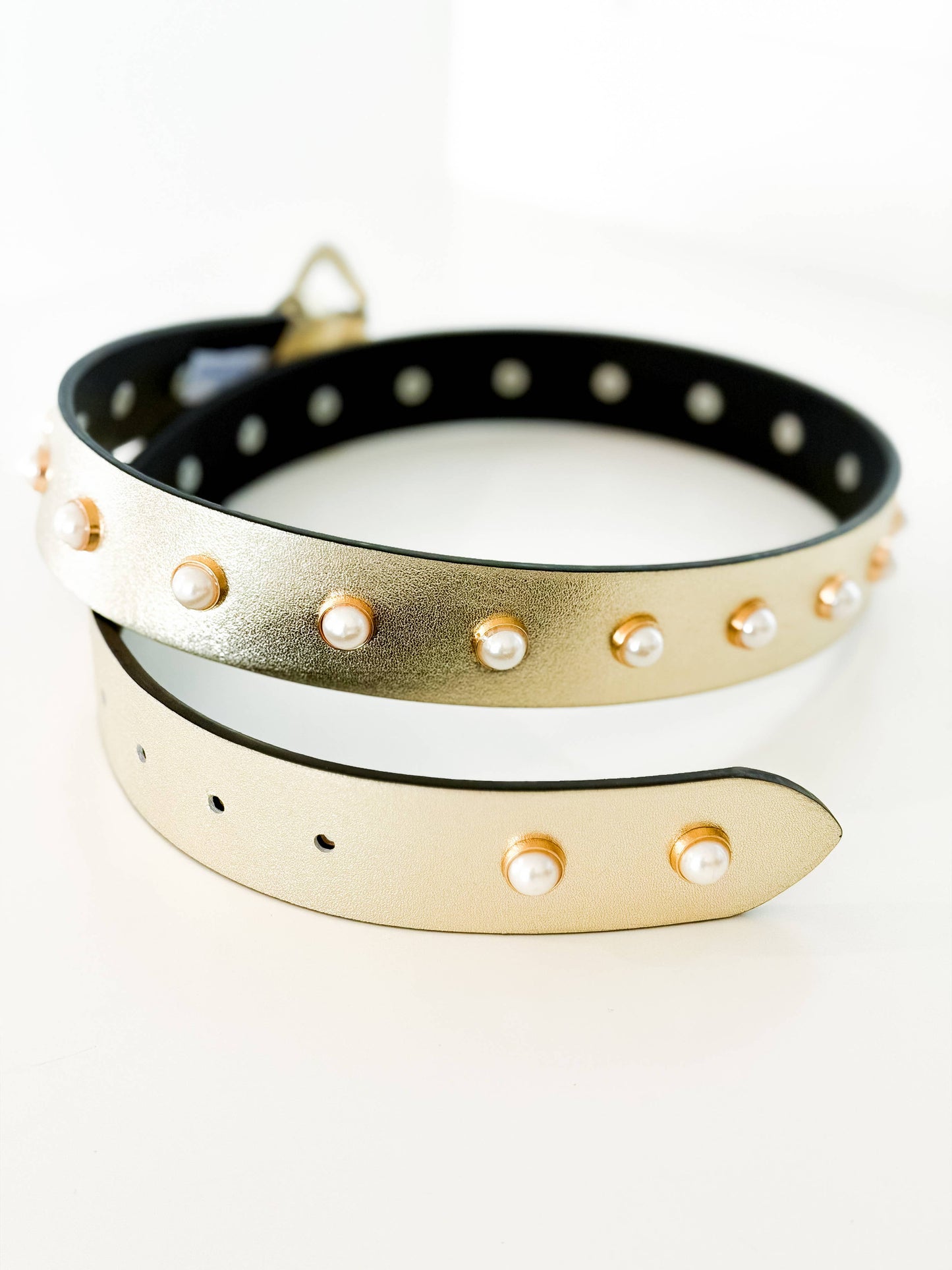 Gold Leather and Pearl Studded Belt by Ginger Blue