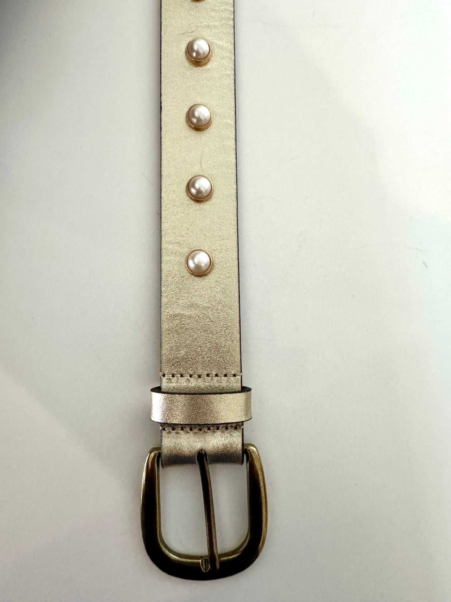 Gold Leather and Pearl Studded Belt by Ginger Blue