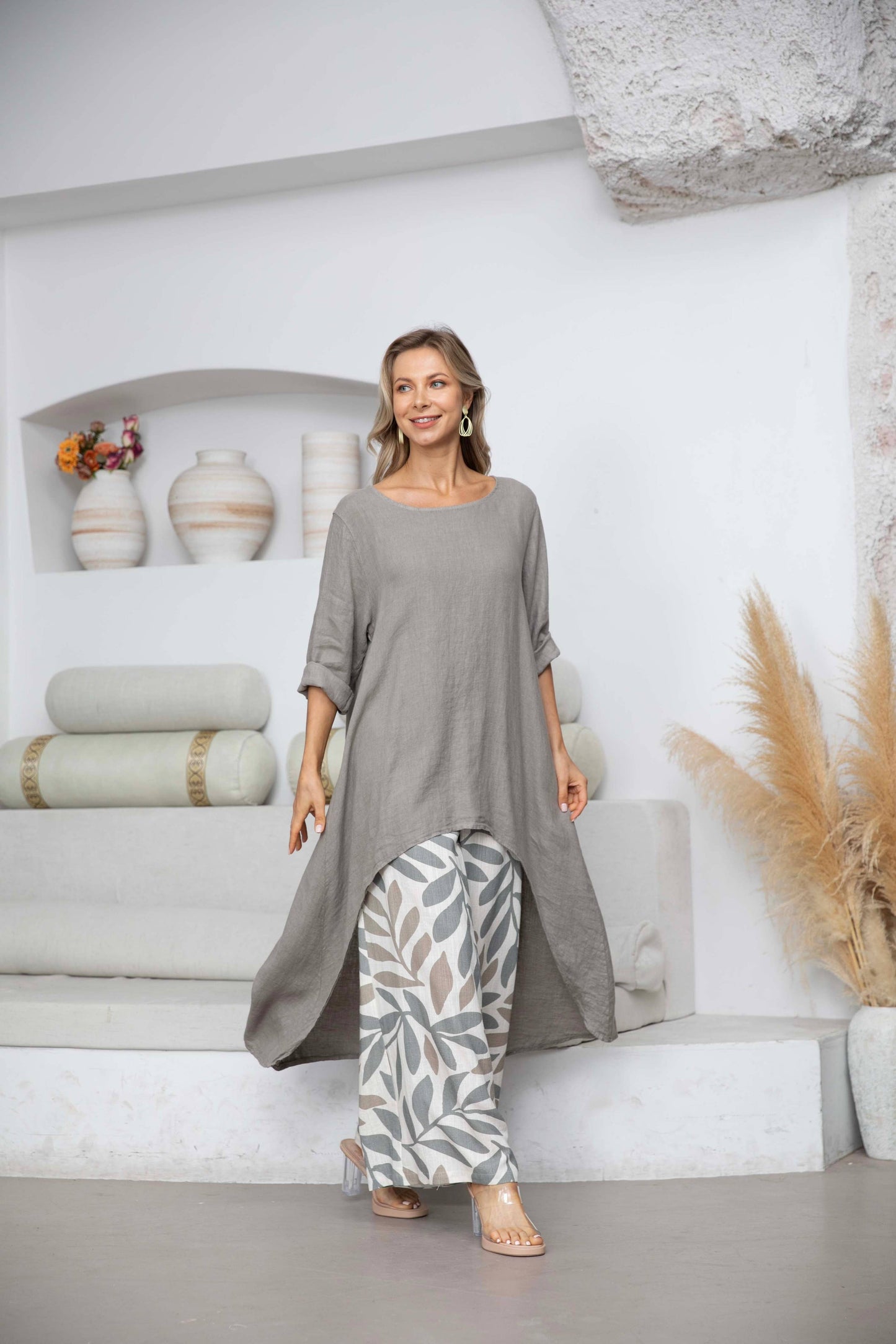 Linen Top with High-Low Hem by Orange Fashion Village