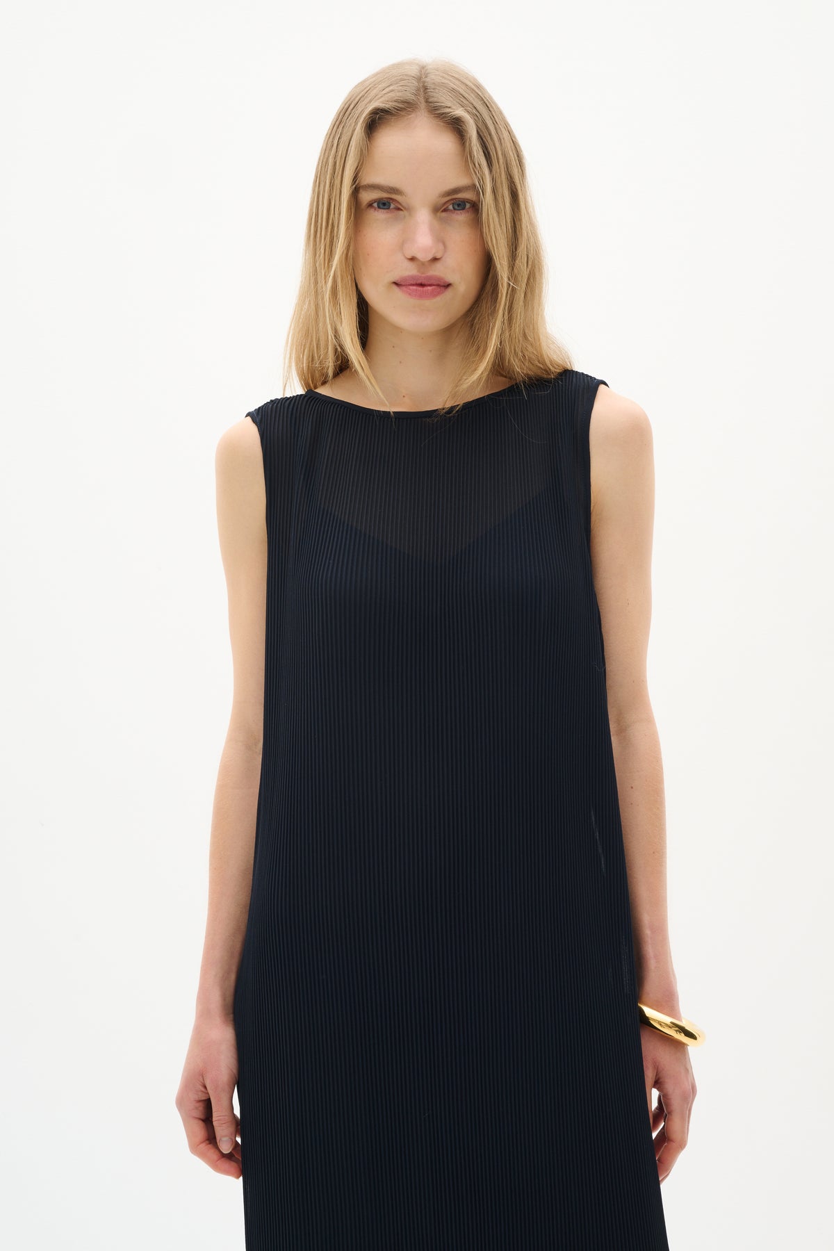 Finley Pleated Dress by InWear in Marine Blue — Cropped Front (500)