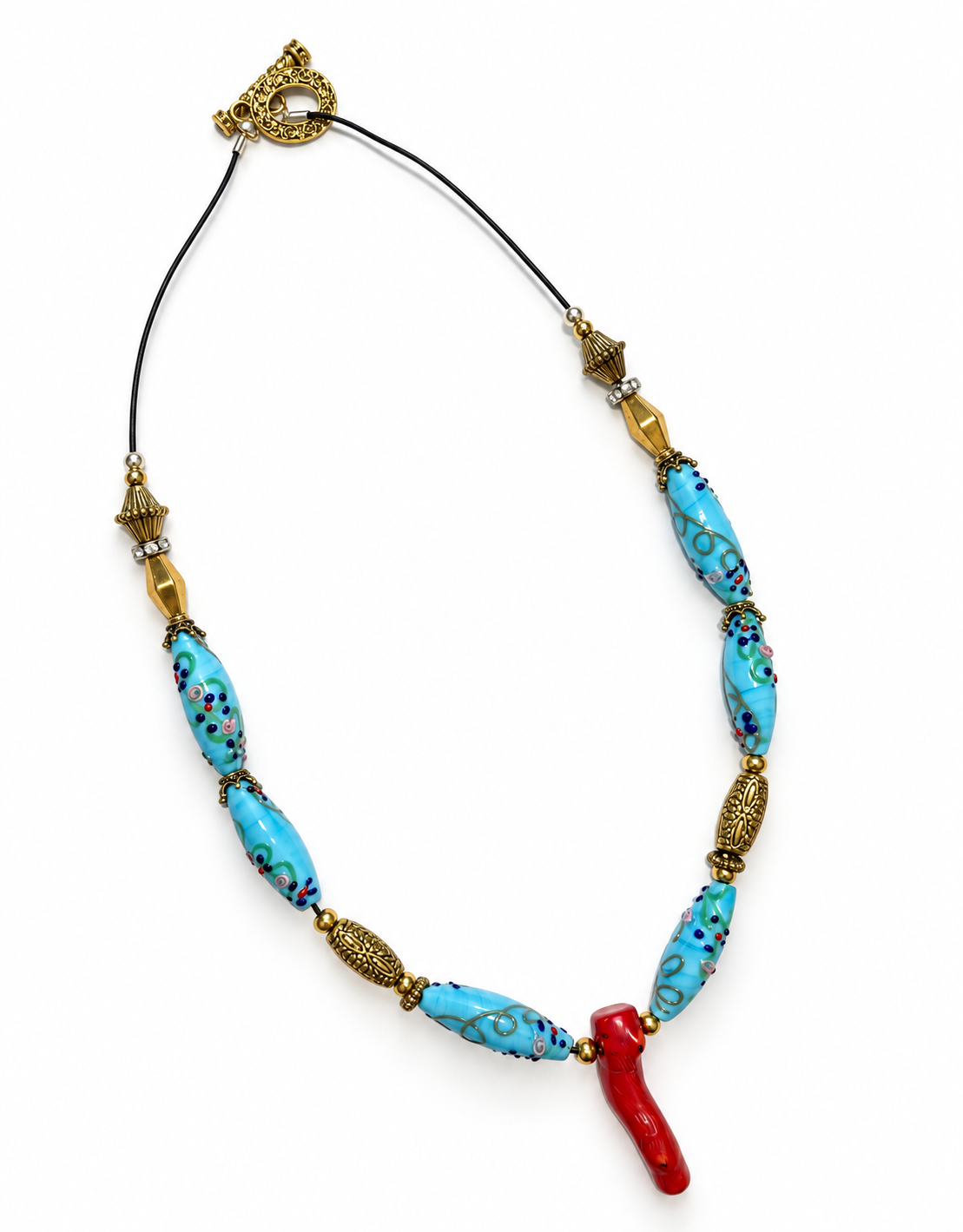 Turquoise Lampwork with Red Coral by Rhondi Rocks Jewelry Rhondi Rocks