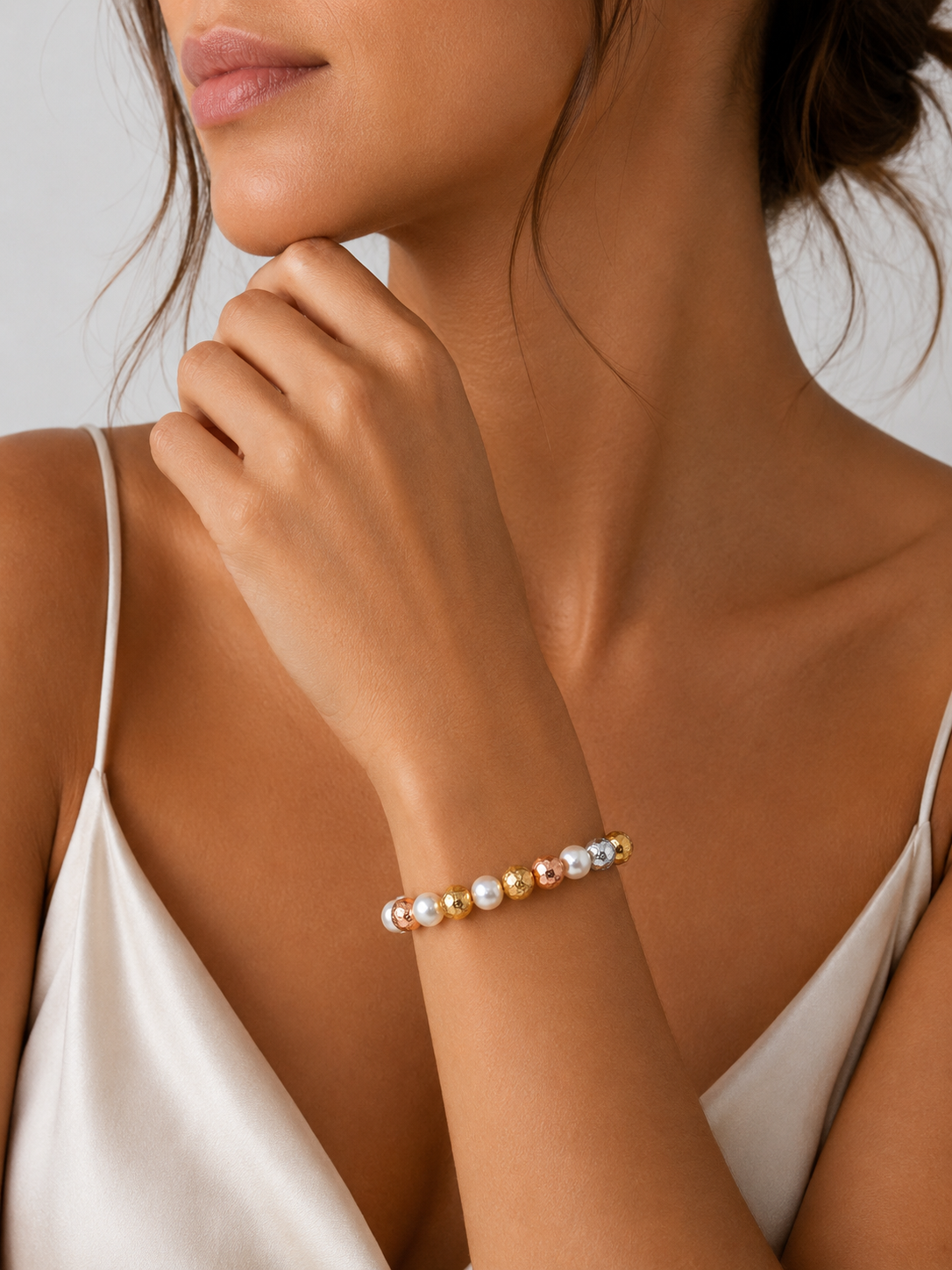 Triple Tone Pearl Bracelet Bracelet King of Glitz