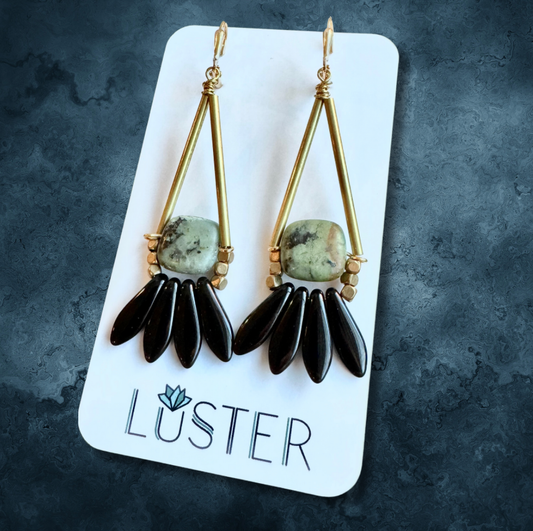 Gold Brass + Stone Statement Earrings