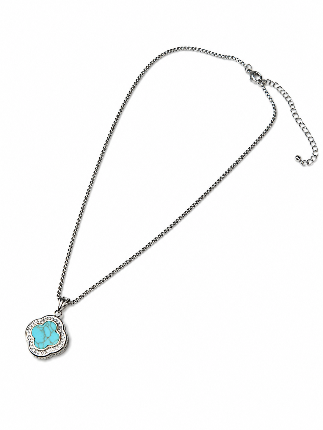 Turquoise Clover Pendant Necklace King of Glitz