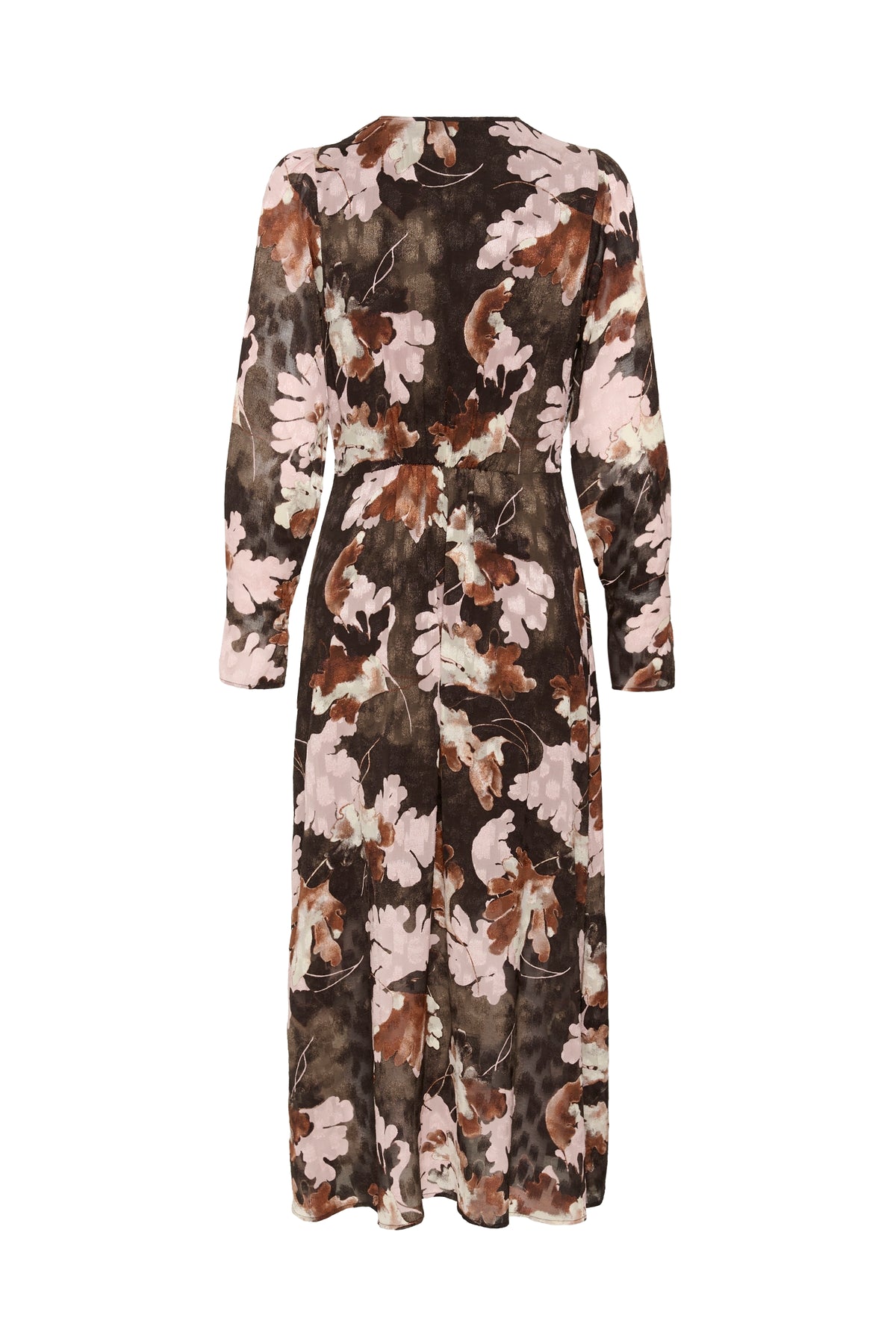 Mason Printed Dress by InWear in Brown W Pink Fall Leaves — Pack Back (200)