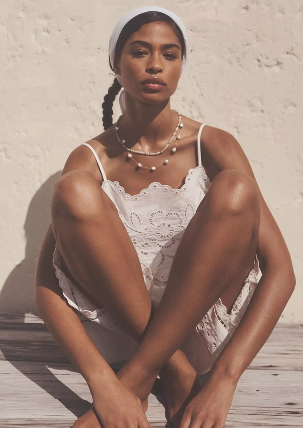 Sinann Pearl Station Necklace in 14K Gold Necklace HoopLa Style
